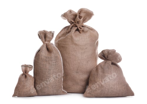 Preview: Burlap bags on white background. Organic material