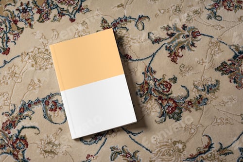 Preview: Storybook on a carpet with beautiful patterns, editable mock-up series ready for your design