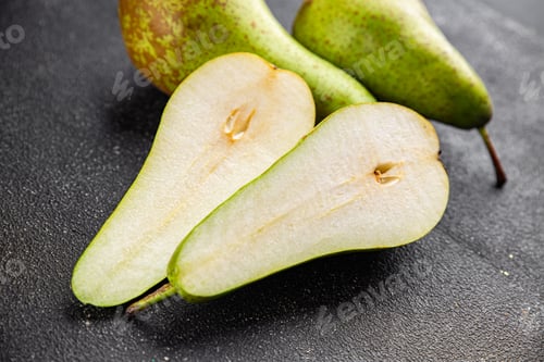 Preview: Pears ripe juicy fruit sweet fresh gourmet food background on the table rustic food top view