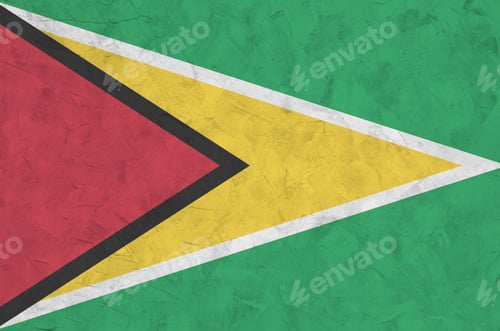 Preview: Guyana flag depicted in bright paint colors on old relief plastering wall close up