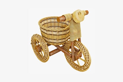 Preview: Woven rattan toy bicycle with basket and handlebars