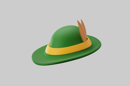 Preview: Green hat with yellow band and two brown feathers