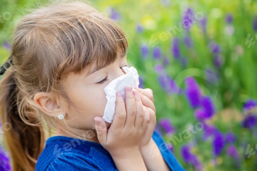 Preview: Seasonal allergy in a child. Coryza. Selective focus.
