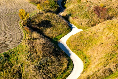 Preview: Winding Countryside Road in Rural Poland. Fall Season Colors on