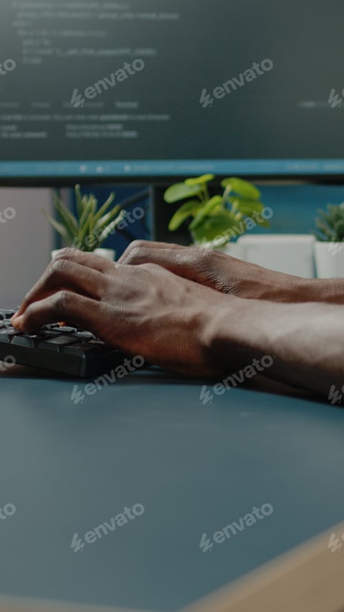 Preview: African american person programming codes for firewall server
