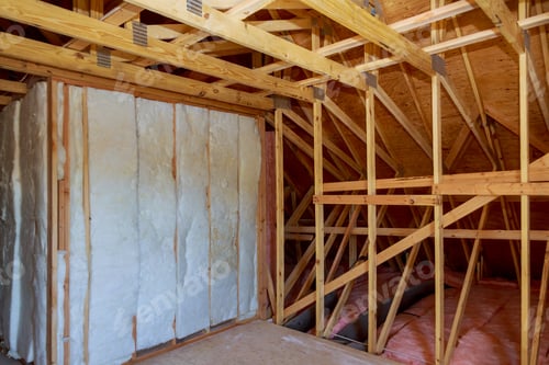 Preview: Attic with for thermal insulation frame house in process of construction