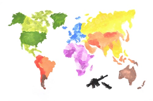 Preview: The world map is made with colored watercolor paints on white paper with the participation of a