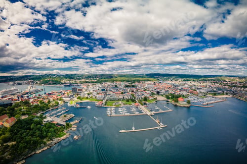 Preview: Drone view of Kristiansand and Kvadraturen from Oderoya, Norway