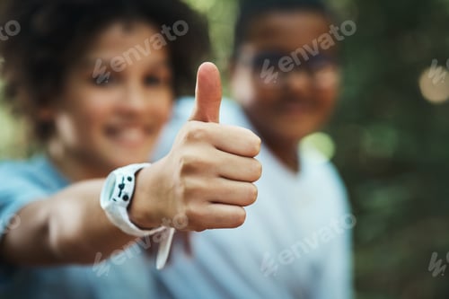 Preview: We love this camp and you will too. Shot of two teenage boys showing thumbs up at summer camp.