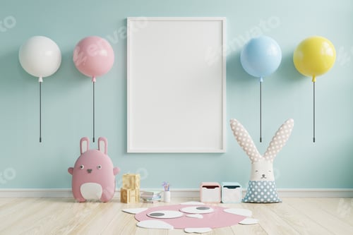 Preview: Mock up posters in child room interior.