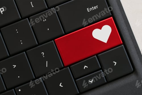 Preview: Concept - Computer Keyboard with red key with heart icon, online dating romance relationships