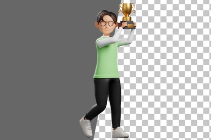 Preview: School Uniform Male Holding a Trophy 3D Illustration