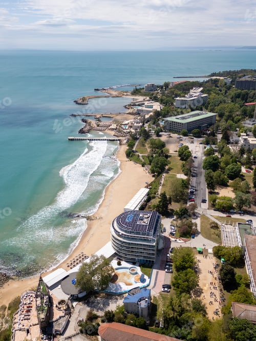 Preview: Aerial view of the beach and coastline at Saints Constantine and Helena near Varna, Bulgaria.