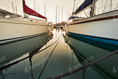 Preview: Tranquil harbour. Shot of yachts moored in a harbour.