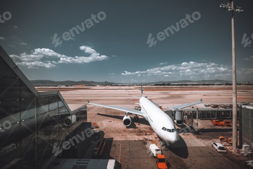 Preview: A white airplane during boarding