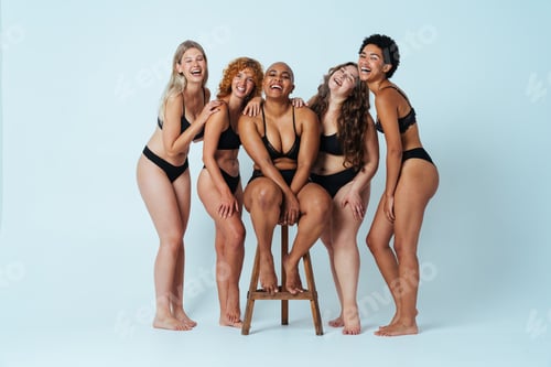 Preview: Multiethnic group of women wearing underwear with diverse kind of bodies