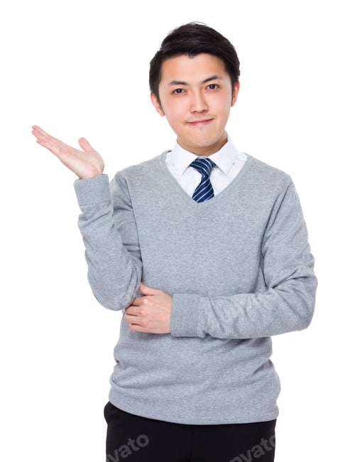 Preview: Asian Businessman with hand showing blank sign