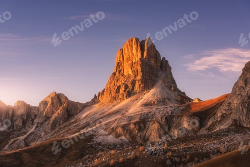 Preview: Rocky mountains at colorful sunset in autumn. Mountain pass