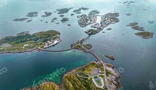Preview: Aerial view of a coastal town with bridges connecting small islands.