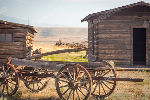Preview: Abstract of Vintage Antique Wood Wagon and Log Cabins.