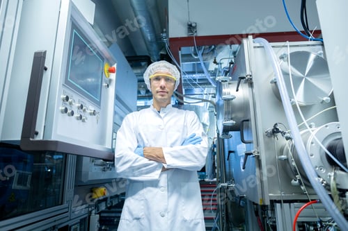 Preview: Portrait of male scientist with arms folded in lab cleanroom