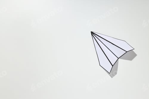 Preview: Business, startup and sponsorship concept with paper plane on white background