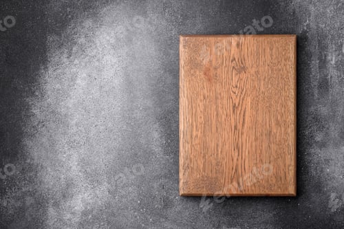 Preview: Empty wooden cutting board on a light texture background