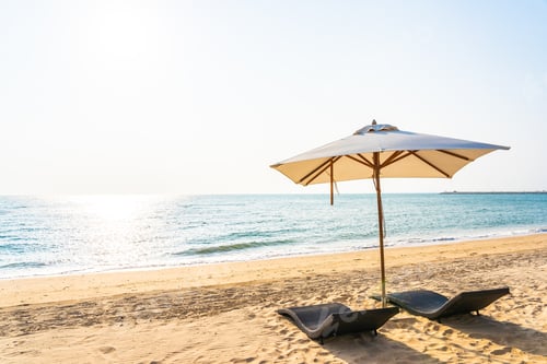 Preview: Chair umbrella and lounge on the beautiful beach sea ocean on sk