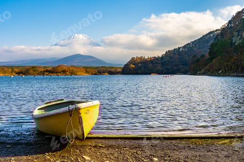 Preview: Beautiful landscape of mountain fuji with maple leaf tree around