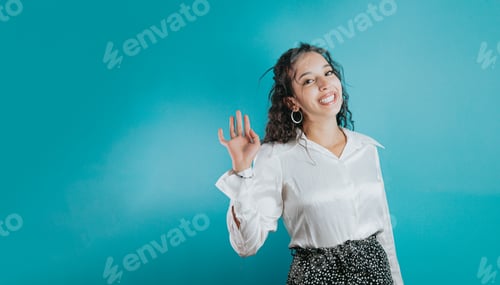 Preview: Young black business woman smiling, looking happy, confident and friendly