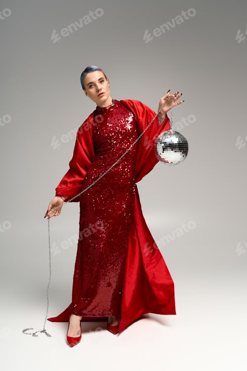 Preview: Festive elegance shines through a young womans radiant presence in winter celebration attire