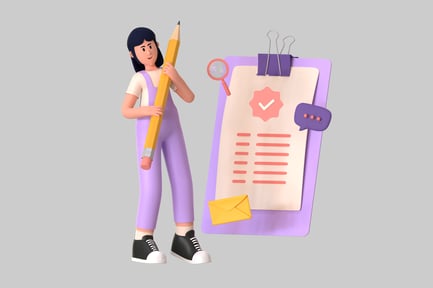 Preview: Cartoon Woman with Oversized Pencil and Clipboard