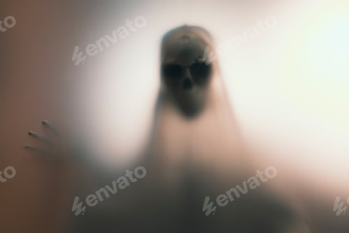 Aperçu: Shadow blur of horror skeleton. Halloween background.