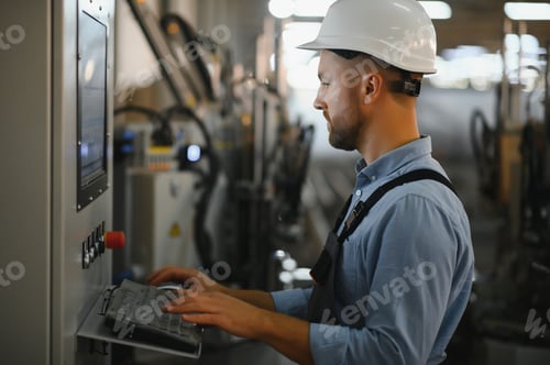 Preview: Factory worker. Man working on the production line.