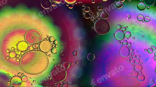 Preview: Abstract Colorful Food Oil Drops Bubbles and spheres Flowing on Water Surface