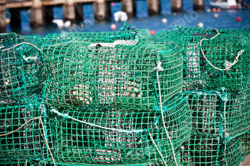 Preview: Lobster and Crab traps stack in a port