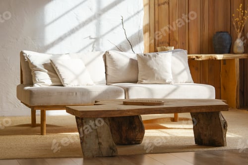 Preview: Rustic Living Room Interior with Wooden Accents
