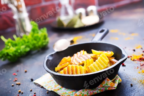 Grilled Potatoes in a Pan with Herbs