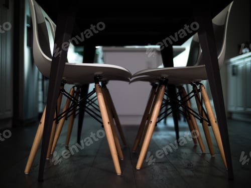 Preview: Modern dark chairs legs chair seat view from below at home furniture detail dining table set area
