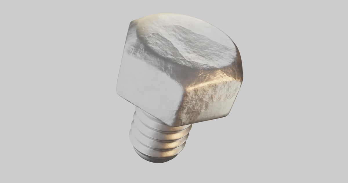 Hexagonal threaded fastener with weathered surface 3D, Incl. bolt & hex ...