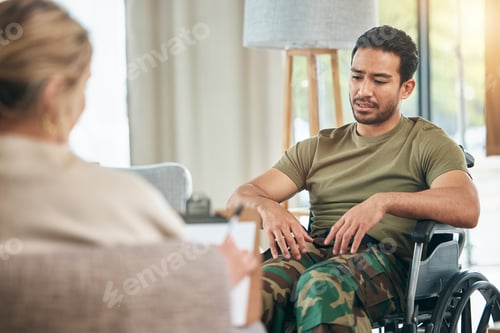 Preview: Wheelchair, therapist and military man for counselling, trauma and mental health. Depression, consu