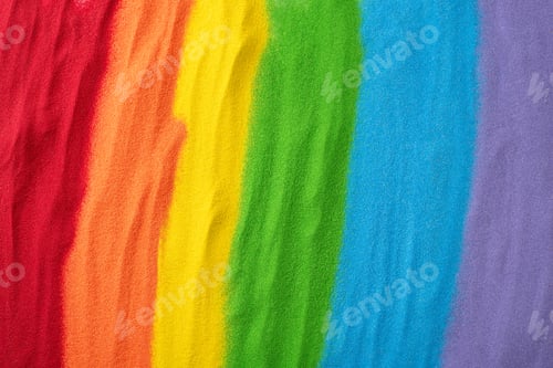 Preview: Sand flag embodies LGBT history month support. Top view displays a rainbow sand flag