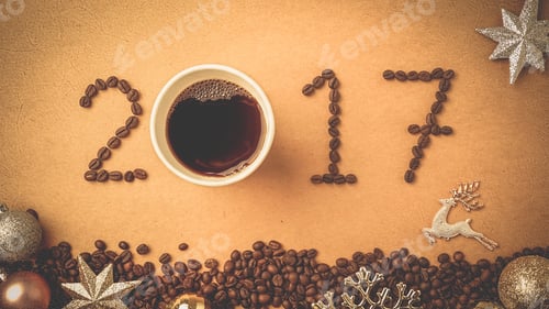 Preview: 2017 Coffee Beans And Christmas Decorations In Vintage Style For New Year Concept