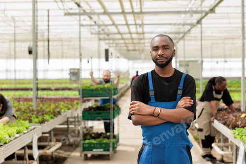 Preview: Farmer in sustainable organic greenhouse