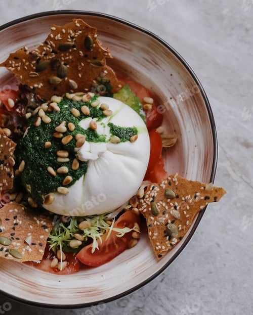 Fresh Burrata Cheese Salad with Pine Nuts