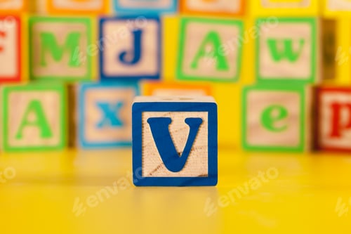 Preview: Photograph of colorful Wooden Block Letter V