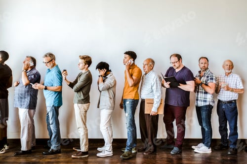 Preview: People waiting in a line for a job interview