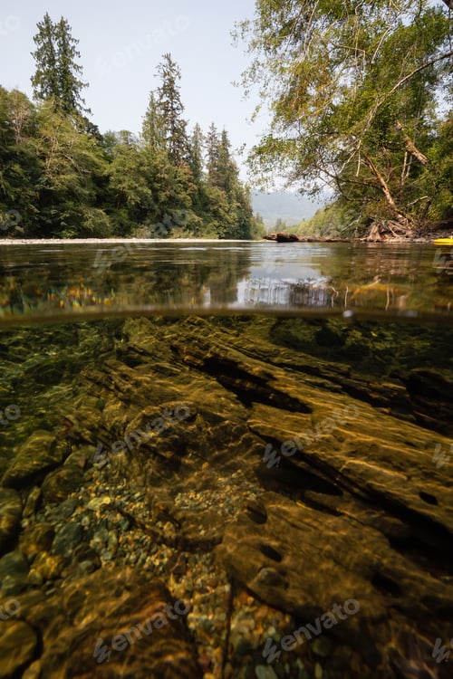 Preview: Over and Under picture of a river during a vibrant sunny summer day