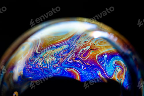 Preview: Abstract pattern, multicolored texture inside of the soap bubble, macro photography