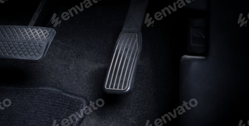Preview: Close up images of man driving car by pushing accelerator and brake pedal